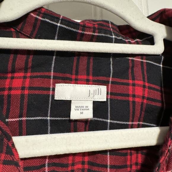 J Jill Red Black Plaid Button Up Tunic Shirt Size Medium - Picture 3 of 5